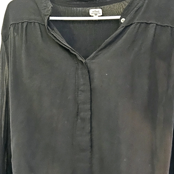 Wilfred Aritzia 100%Silk Large Black Tunic Quater Button Up Long Sleeve Blouse - Picture 5 of 12